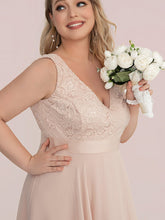 Load image into Gallery viewer, Color=Blush | Plus Size Deep V Neck Asymmetrical Hem Sleeveless Wholesale Dresses-Blush 5