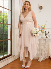 Load image into Gallery viewer, Color=Blush | Plus Size Deep V Neck Asymmetrical Hem Sleeveless Wholesale Dresses-Blush 4