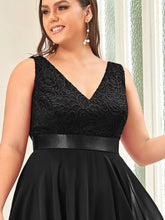 Load image into Gallery viewer, Color=Black | Plus Size Deep V Neck Asymmetrical Hem Sleeveless Wholesale Dresses-Black 5