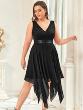 Load image into Gallery viewer, Color=Black | Plus Size Deep V Neck Asymmetrical Hem Sleeveless Wholesale Dresses-Black 1