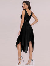Load image into Gallery viewer, Color=Black | Deep V Neck Asymmetrical Hem Sleeveless Wholesale Dresses-Black 2