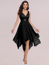 Load image into Gallery viewer, Color=Black | Deep V Neck Asymmetrical Hem Sleeveless Wholesale Dresses-Black 3