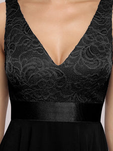 Color=Black | Deep V Neck Asymmetrical Hem Sleeveless Wholesale Dresses-Black 5