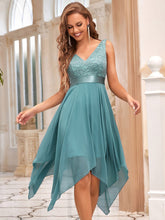 Load image into Gallery viewer, Color=Dusty blue | Deep V Neck Asymmetrical Hem Sleeveless Wholesale Dresses-Dusty blue 1