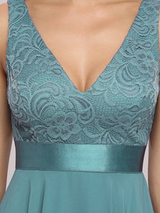 Color=Dusty blue | Deep V Neck Asymmetrical Hem Sleeveless Wholesale Dresses-Dusty blue 5