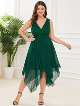 Load image into Gallery viewer, Color=Dark Green | Plus Size Deep V Neck Asymmetrical Hem Sleeveless Wholesale Dresses-Dark Green 4
