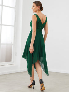 Color=Dark Green | Deep V Neck Asymmetrical Hem Sleeveless Wholesale Dresses-Dark Green 2