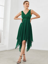 Load image into Gallery viewer, Color=Dark Green | Deep V Neck Asymmetrical Hem Sleeveless Wholesale Dresses-Dark Green 4