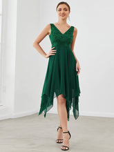 Load image into Gallery viewer, Color=Dark Green | Deep V Neck Asymmetrical Hem Sleeveless Wholesale Dresses-Dark Green 1