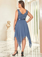 Load image into Gallery viewer, Color=Dusty Navy | Plus Size Deep V Neck Asymmetrical Hem Sleeveless Wholesale Dresses-Dusty Navy 2