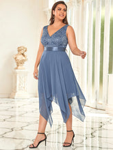 Load image into Gallery viewer, Color=Dusty Navy | Plus Size Deep V Neck Asymmetrical Hem Sleeveless Wholesale Dresses-Dusty Navy 4