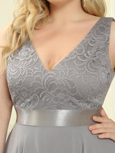 Load image into Gallery viewer, Color=Grey | Plus Size Deep V Neck Asymmetrical Hem Sleeveless Wholesale Dresses-Grey 5