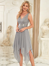 Load image into Gallery viewer, Color=Grey | Deep V Neck Asymmetrical Hem Sleeveless Wholesale Dresses-Grey 1