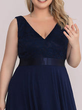 Load image into Gallery viewer, Color=Navy Blue | Plus Size Deep V Neck Asymmetrical Hem Sleeveless Wholesale Dresses-Navy Blue 5