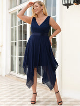 Load image into Gallery viewer, Color=Navy Blue | Plus Size Deep V Neck Asymmetrical Hem Sleeveless Wholesale Dresses-Navy Blue 3