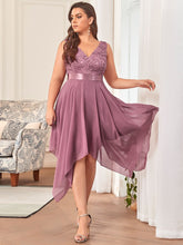 Load image into Gallery viewer, Color=Orchid | Plus Size Deep V Neck Asymmetrical Hem Sleeveless Wholesale Dresses-Orchid 3