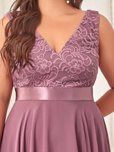Load image into Gallery viewer, Color=Orchid | Plus Size Deep V Neck Asymmetrical Hem Sleeveless Wholesale Dresses-Orchid 5