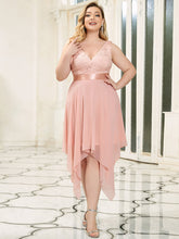 Load image into Gallery viewer, Color=Pink | Plus Size Deep V Neck Asymmetrical Hem Sleeveless Wholesale Dresses-Pink 3