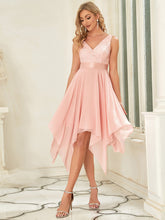Load image into Gallery viewer, Color=Pink | Deep V Neck Asymmetrical Hem Sleeveless Wholesale Dresses-Pink 3