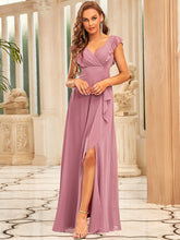 Load image into Gallery viewer, Color=Orchid | Cute V Neck Wholesale Bridesmaid Dress With Ruffles-Orchid 4