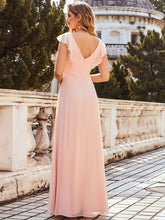 Load image into Gallery viewer, Color=Pink | Cute V Neck Wholesale Bridesmaid Dress With Ruffles-Pink 2