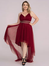 Load image into Gallery viewer, Color=Burgundy | Modest Wholesale High-Low Tulle Prom Dress For Women-Burgundy 6