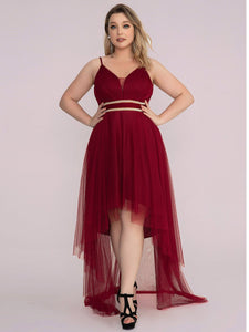 Color=Burgundy | Modest Wholesale High-Low Tulle Prom Dress For Women-Burgundy 8