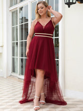 Load image into Gallery viewer, Color=Burgundy | Modest Wholesale High-Low Tulle Prom Dress For Women-Burgundy 1