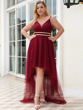 Load image into Gallery viewer, Color=Burgundy | Modest Wholesale High-Low Tulle Prom Dress For Women-Burgundy 3