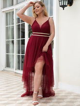 Load image into Gallery viewer, Color=Burgundy | Modest Wholesale High-Low Tulle Prom Dress For Women-Burgundy 4