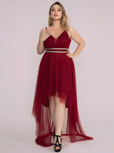 Color=Burgundy | Modest Wholesale High-Low Tulle Prom Dress For Women-Burgundy 7