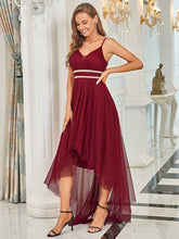 Load image into Gallery viewer, Color=Burgundy | Modest Wholesale High-Low Tulle Prom Dress For Women-Burgundy 3