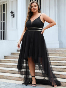 Color=Black | Modest Wholesale High-Low Tulle Prom Dress For Women-Black 1