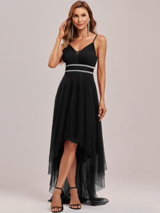 Color=Black | Modest Wholesale High-Low Tulle Prom Dress For Women-Black 7