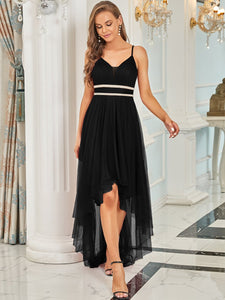Color=Black | Modest Wholesale High-Low Tulle Prom Dress For Women-Black 2