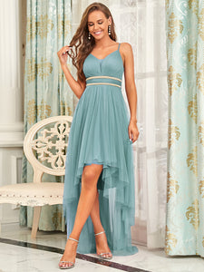 Color=Dusty blue | Modest Wholesale High-Low Tulle Prom Dress For Women-Dusty Blue  3
