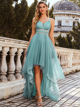 Load image into Gallery viewer, Color=Dusty blue | Modest Wholesale High-Low Tulle Prom Dress For Women-Dusty Blue  5
