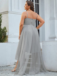 Color=Grey | Modest Wholesale High-Low Tulle Prom Dress For Women-Grey 2