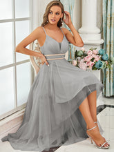 Load image into Gallery viewer, Color=Grey | Modest Wholesale High-Low Tulle Prom Dress For Women-Grey 4