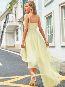 Color=Yellow | Modest Wholesale High-Low Tulle Prom Dress For Women-Yellow 2