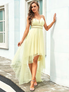 Color=Yellow | Modest Wholesale High-Low Tulle Prom Dress For Women-Yellow 4