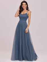 Load image into Gallery viewer, Color=Dusty Navy | Simple Wholesale A-Line Evening Dress With Lace-Up Back-Dusty Navy 3