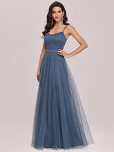 Load image into Gallery viewer, Color=Dusty Navy | Simple Wholesale A-Line Evening Dress With Lace-Up Back-Dusty Navy 4