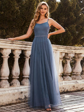 Load image into Gallery viewer, Color=Dusty Navy | Simple Wholesale A-Line Evening Dress With Lace-Up Back-Dusty Navy 1