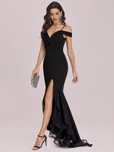 Color=Black | Stunning Off Shoulder Wholesale High-Low Evening Dress With Tulle-Black 3