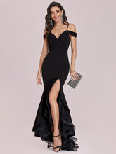 Load image into Gallery viewer, Color=Black | Stunning Off Shoulder Wholesale High-Low Evening Dress With Tulle-Black 4