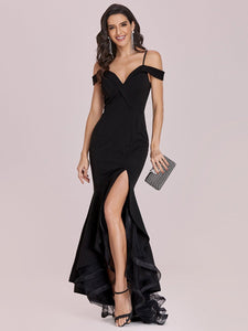 Color=Black | Stunning Off Shoulder Wholesale High-Low Evening Dress With Tulle-Black 4