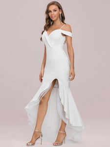 Color=Cream | Stunning Off Shoulder Wholesale High-Low Evening Dress With Tulle-Cream 7