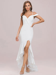Color=Cream | Stunning Off Shoulder Wholesale High-Low Evening Dress With Tulle-Cream 8