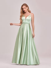 Load image into Gallery viewer, Color=Mint Green | Stunning Deep V Neck A-Line Satin Wholesale Prom Dresses-Mint Green 3